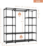 Portable Closet for Hanging Clothes 57.3 Inch Large Capacity Wardrobe Closet with Cover, 8 Pockets and 1 Hanging Rod, Easy Assembly Closet Organizer for Bedroom, Black