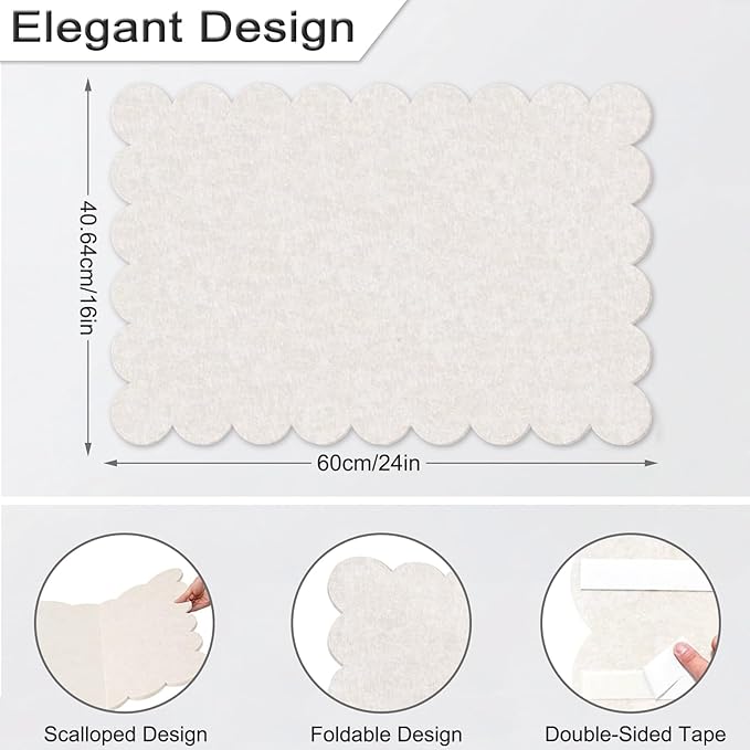 Foldable Decorative Scalloped Felt Bulletin Board 24 * 16 Inches for Wall, Alternative Photo Board Self-Adhesive Vision Board Decorative Pin Board for Wall (Light Camel)