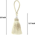 2 Pack Gold and Silver Tassels with Loops, Large Handmade Tassel Craft, DIY Accessories for Home Decoration (Beige, 2)