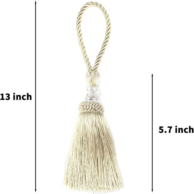 2 Pack Gold and Silver Tassels with Loops, Large Handmade Tassel Craft, DIY Accessories for Home Decoration (Beige, 2)