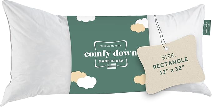 ComfyDown Decorative Throw Pillow Insert, Down and Feather Fill, 100% Cotton Cover, 233 Thread Count - Made in USA (12 X 32)