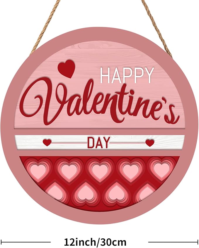 Happy Valentine's Day Welcome Door Sign 12”x12” Valentines Day Decorations Door Hanger Rustic Wooden Hanging Wall Plaque Sign Valentine Wreaths for Front Door Porch Farmhouse Housewarming