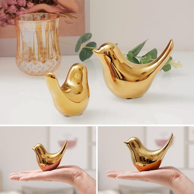 Notakia Gold Home Decor Small Birds Statues Modern Style Decorative Ornaments for Living Room Decor, Bedroom, Office Desktop, Cabinets (2Pcs Gold Birds)