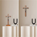 KUXBET Standing Crucifix Cross with Detachable Stand 10.6 Inch Catholic Wooden Jesus Christ Wall Hanging Cross for Home Decor - Antique Gold (10.6" L x 5.2" W)