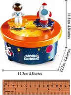 Moon Landing Music Box with Astronaut & Rocket Figures – Wind-Up Musical Space Toy Plays “Fly Me to the Moon” – Spinning Cake Topper Decoration – 4+ Minute Playtime – Birthday Gift for Kids & Adults
