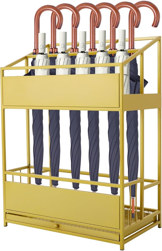 Umbrella Holder Entryway, Umbrella Stand Rack 18.9*11*26in Metal Square Umbrella Rack Organizer Removable Drip Tray Raised Feet Hollow-Out Design Drip Tray Handle for Holds Umbrellas, Canes