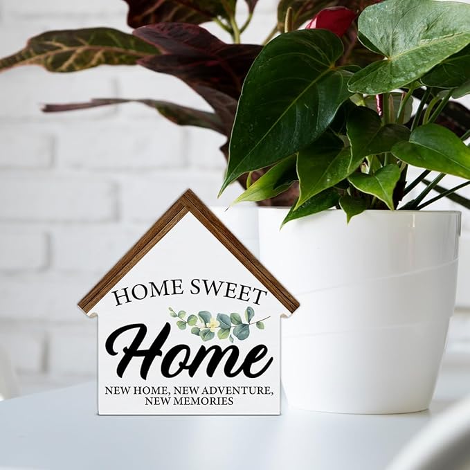Housewarming Gifts, New House Decor, Home Sweet Home House Shaped Wooden Block Sign Living Room Decor for Desk Table Shelf