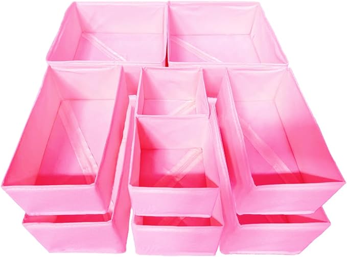 Drawer Organizer,12Pcs Dresser Drawer Organizers Foldable Closet Organization and Storage Dividers for Underwear, Sock, Baby Closet Organizer(Pink)