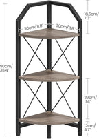 CHOEZON 3-Tier Corner Shelf, Industrial Corner Bookshelf, 35.4" Storage Stand, Plant Stand Display Shelf, Bookcase for Bedroom, Living Room, Home Office, Greige and Black TCJ03BG