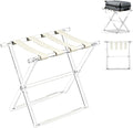 Acrylic Luggage Rack for Guest Room,Folding Luggage Rack with Leather Straps,Holds up to 120 lbs Suitcase Stand for Bedroom, Living Room and Hotel (Beige Leather)