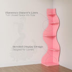 Modern Corner Shelf, 5 Tier High Corner Shelf, Fits Small Spaces, Scalloped Corner Bookcase with Storage Space, Wooden Display Stand for Plants, Books and Decorations, Assorted Colors and Sizes (Pink)