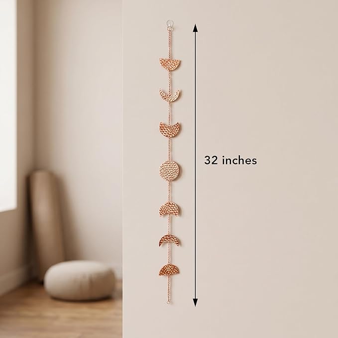 opulinea 32 Inch Hammered Rose Gold Moon Phase Metal Wall Decor, Celestial Hanging Wall Sculpture, Boho Lunar Wall Art for Bedroom, Living Room, Bathroom, Apartment
