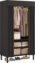 Portable Closet,Garment Rack,Heavy Duty Clothes Rack with Cover,Wardrobe Closet with 1 Hanging Rods, 2 Storage Shelves,27.5" L x 17.7" W x 67.7" H,Black