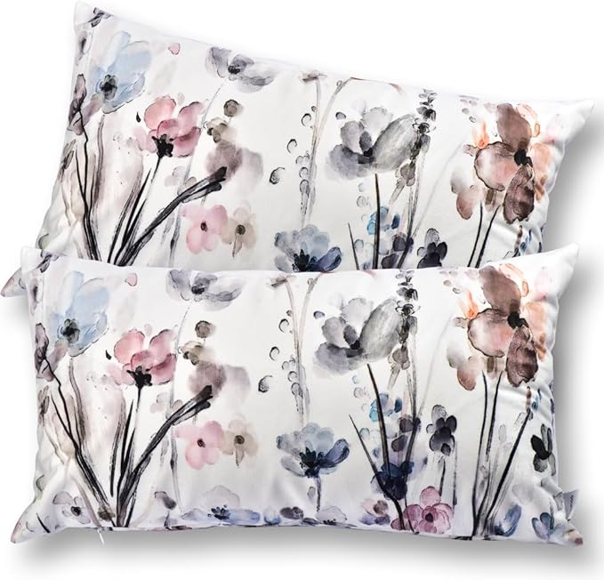 Flower Lumber Throw Pillow Covers 12x20 Set of 2, Flowers Pillow Cushion Cases, Modern Decorative Square Pillowcases for Sofa Couch Bedroom Living Room Car Seat