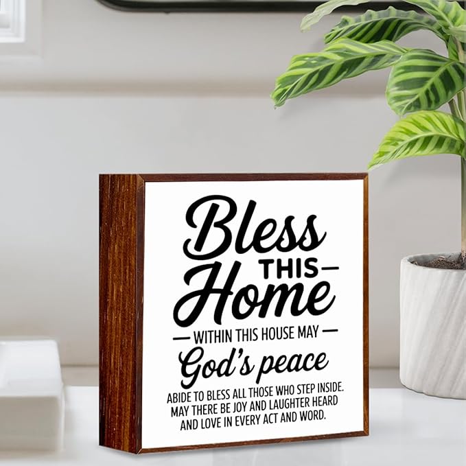 Christian Decor Housewarming Gifts Home Decor gifts Bless this Home Wooden Box Sign Christian Decorations for House Office Bedroom Living Room Desk Table Shelf