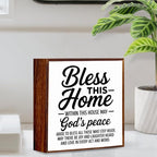Christian Decor Housewarming Gifts Home Decor gifts Bless this Home Wooden Box Sign Christian Decorations for House Office Bedroom Living Room Desk Table Shelf