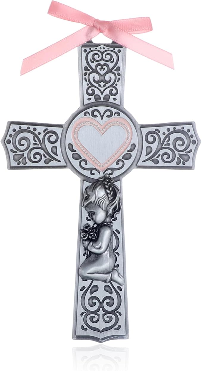 KOMI Baby Catholic Wall Cross 6Inch Baptism Gifts for Girls Religious Wall Decor Catholic Baptism Gift First Holy Communion Gifts Recuerdos Para Bautizo