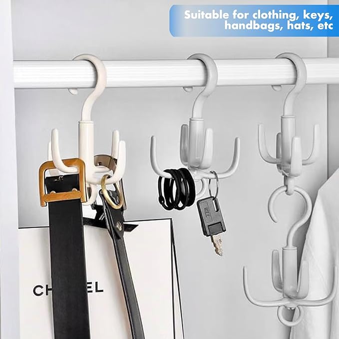 Space-Saving Tie Hanger, Small Space Storage and Organizer, 2 Piece Set, 360° Rotatable Portable Closet Organizers for Belt, Scarf, Bras, Tank top, Purses Etc(Beige)