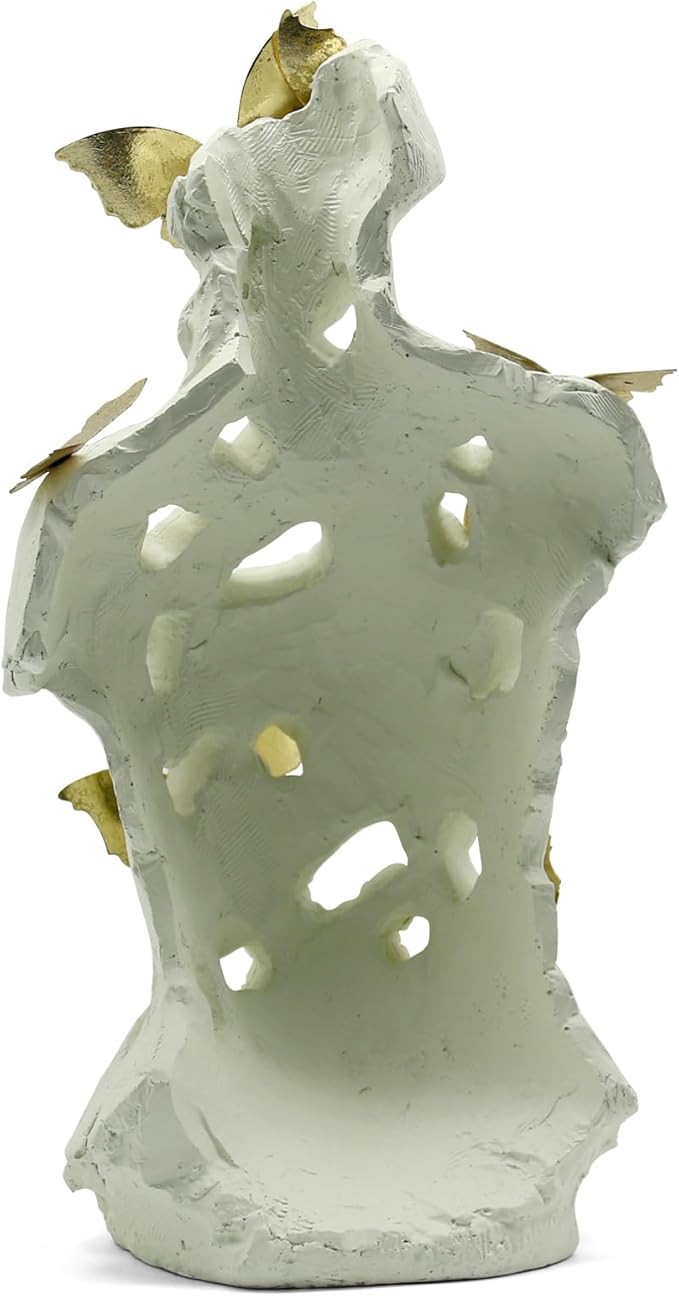 Lukitas Abstract Female Bust with Butterflies Sculpture, Aphrodite Statue, Body Figurine Art Decor, Beauty of Defects, Greek Goddess Bust Ornament for Office Living Room Desk Shelf, Beige, Resin 16"
