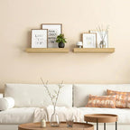 HOOBRO Floating Shelves for Wall, Wall Mounted Shelf Set of 2, 15.7" Hanging Shelf with Invisible Brackets, for Wall Decor Storage in Bathroom Bedroom Kitchen Living Room Office, Natural NL40BJ01