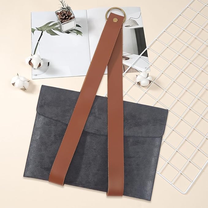 Nordic Style PU Leather Book Hanger Portable Display Wall Mounted Storage Organizer Hanging Rack File Holder Brown Rustic Leather Magazine Holder for Magazines Newspapers Home Office Decor