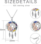 Dream Catcher Pendant Necklace 925 Sterling Silver Synthetic Moonstone Crystal Sunflower Rose Flower Evil Eye Dreamcatcher Cremation Jewelry Gifts for Women Wife Mom