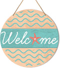 Muktoujaumai Beach House Welcome Sign Decor, 10.2" Round Wooden Sign, Rustic Ocean Theme, Perfect for Home, Office, Bathroom, Indoor/Outdoor Use