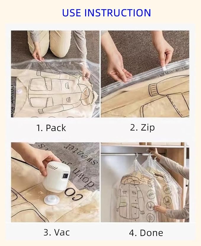Hanging Space Bags Vacuum Storage Bags for Clothes, Dress, Winter Coats, 6 Pack 53.1x27.6 inch, Large Reusable Garment Protector