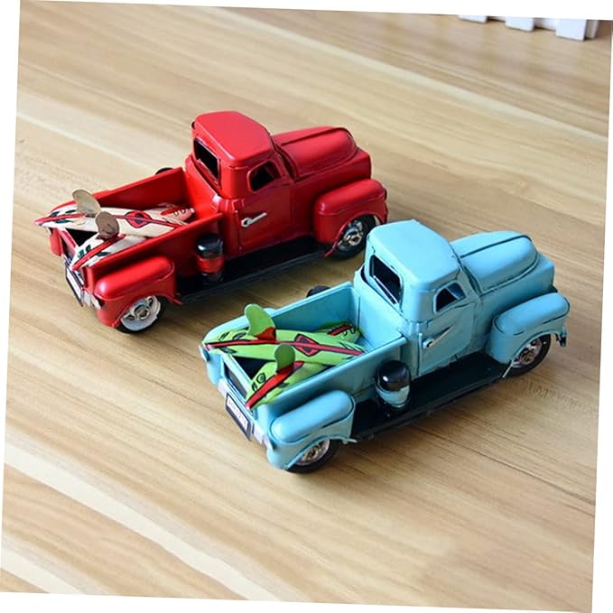 Unomor Vintage Handmade Iron Car Model Red Classic Tabletop Decoration for Home Office Miniature Car Ornament for Lovers and Collectors