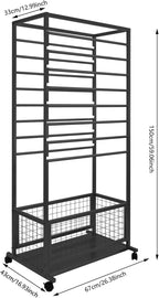 16-Layer Scarf Display Stand, Rolling Scarf Organizer Holder Hanging Rack with Wheels & Storage Basket for Retail Store Boutique Display Bedroom, W26.5*D16.9*H59in (Black)