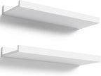 Boswillon Floating Shelves Wall Mounted Set of 2, Modern White Shelves for Bedroom, Nursery Shelves with Lip, Display Picture Ledge Shelf for Wall Decor Living Room Bathroom Kitchen - White