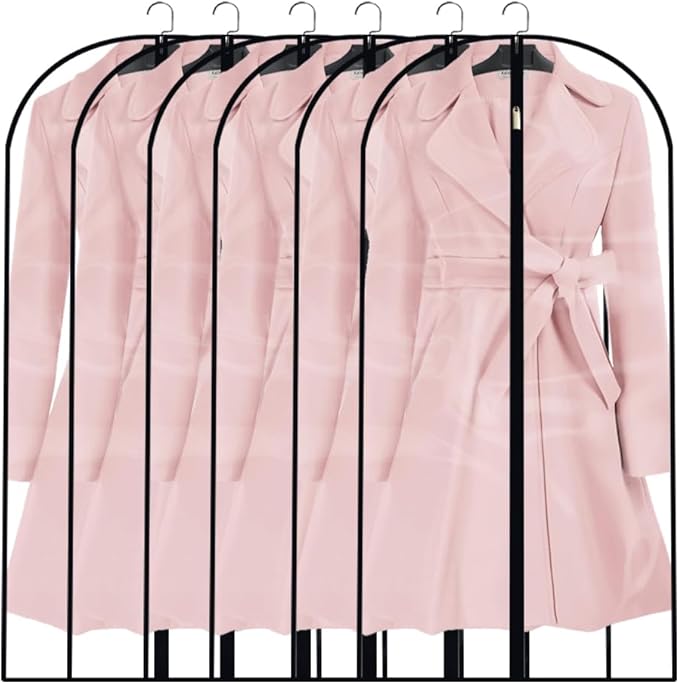 Clear Garment Bags (24'' x 48'' Set of 6) Clothes Covers for Closet Storage Closet Cover for Open Closet Hanging Clothes Travel Bag Clothes Bags with Zipper Gown Garment Bag for Long Dresses