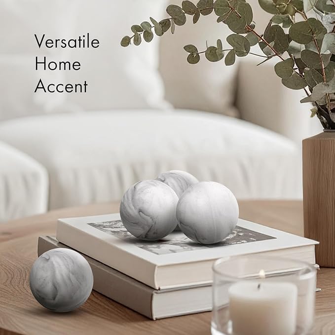 Creative Scents Black & White Small Set of 8 Marble Look Decorative Balls for Bowls – Decorative Orbs Spheres for Coffee Table Centerpiece, Dining Table, Living Room - Modern Bowl Fillers for Home