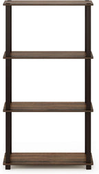 Furinno TURN-S-TUBE Storage Shelves, 4-Tier Book Shelf, Corner Shelf, Toolless Open Shelves, for Organization and Storage, Living Room, Garage, Home Office, Walnut