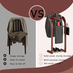 Suit Valet Stands for Women and Men, Wood Valet Stand with Base, Wardrobe Suit Valet Stand Organizer with Trouser Bar and Tie Bar, for Office Living Room (Reddish-Brown)