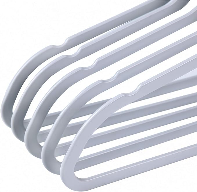 Quality Hangers 50 Pack Plastic Hangers for Clothes - Slim Non-Velvet Hangers with 360° Swivel Chrome Hook & Non Slip Notches - Ideal for Dresses Coats Shirts Jackets & More - Gray (Gray, 50 Pack)