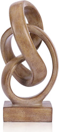 Abstract wood-toned knot sculpture, geometric decorative statue, wood-toned accent piece for living room coffee table or bookshelf surface, office TV cabinet or entryway console table decoration.