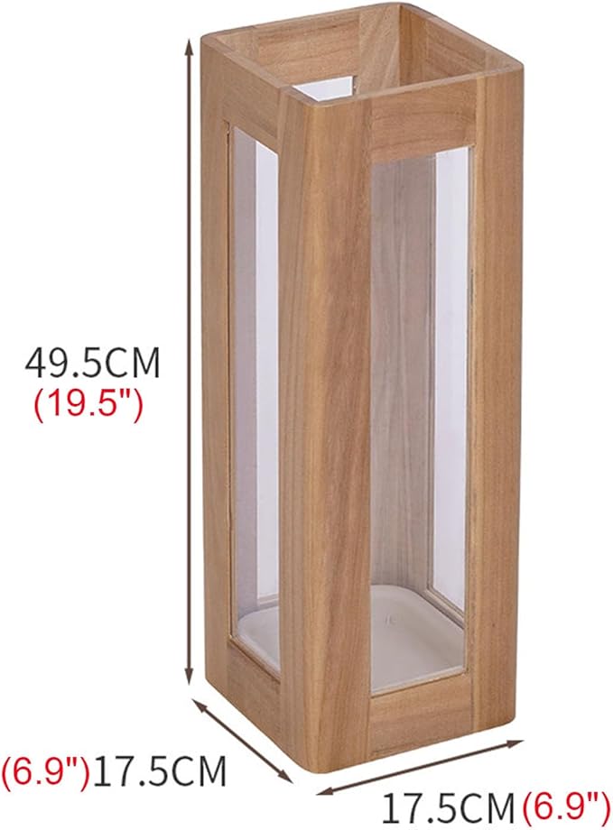 Umbrella Stand with Removable Plastic Drip Tray, Spacious Storage Bucket, for Home Entryway Decoration and Hotel Lobbies, Features a Solid Wood Umbrella Bucket, Acrylic Frame(Natural)