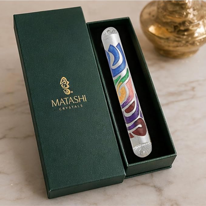 Matashi Hand Painted Multi Color Enamel 6 inch Mezuzah Embellished with Hebrew Shin Home Door Wall Decor Home Décor Jewish Holiday Housewarming Present House Blessing Gift for Holiday Festival