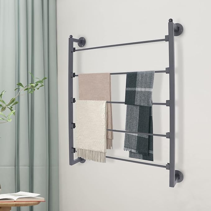Wall Mounted Scarf Rack, 5-Tier Metal Scarves Towels Rack Wall Display Silk Ribbon Storage Organizer Black Hijab Hanger for Flower Shop Retail Store (Black)