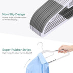 50 Pack Non-Slip Plastic Hangers with Tie Rack, Slim Space-Saving Clothes Hangers – Heavy Duty Plastic Hangers for Suit, Shirts, Pants, Dorms & Home Organization, White and Dark Gray