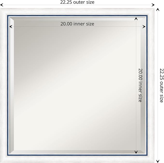 Amanti Art White Wall Mirror 22x22 Morgan White Blue Square Bathroom Mirror for Wall Decor Living Room, Medium Modern Wood Frame, Hangs Horizonally and Vertically, Bathroom Decor, Beveled Edge