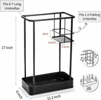 Umbrella Stand, Metal Umbrella Holder for Entryway, 17 × 11.2 × 6 Inches Umbrella Rack Organizer, Umbrella Holder Rack for Umbrella Storage, Office, Black, Rectangle