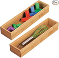 mDesign Slim Wooden Bamboo Drawer Organizer - 12" Long Stackable Storage Box Tray for Kitchen Drawers/Cabinet - Utensil, Silverware, Spatula, Flatware Holder - Echo Collection, 2 Pack, Natural Wood