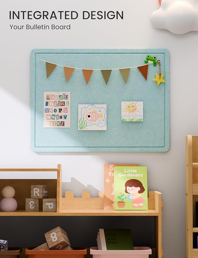 Fluxynara Bulletin Board, 23.6" x 17.5" Cork Board Alternative with 12 Safe Removable Adhesive Tabs, Foldable Felt Pin Board for Home Office, Classroom, Bedroom,Entryway for Walls—Aqua Blue