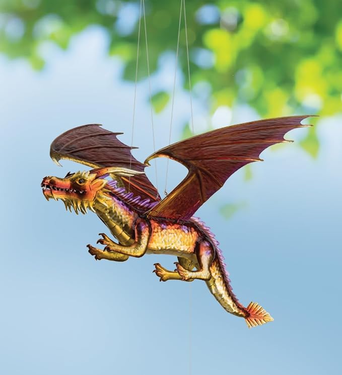 Regal Art & Gift Flying Bird Hanging Metal Mobile - Decorative Outdoor Wind Motion Sculpture for Patio, Porch & Garden Décor - Dragon
