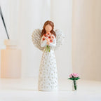Hand-Painted Angel Figurine with Red Poppy, Remembrance Symbol & Tree of Life Design - Meaningful Gift for Memorial, Hope & Renewal. Angel Statue with Leaf Pattern Dress