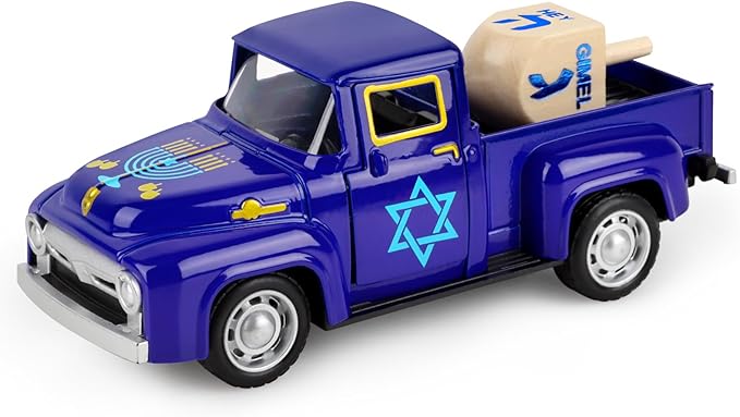 Hanukkah Truck Decor Vintage Metal Truck with Wood Dreidel Ornament Festive Jewish Holiday Farmhouse Tabletop Tiered Tray Decoration for Home Kitchen Office Tiered Tray Supplies