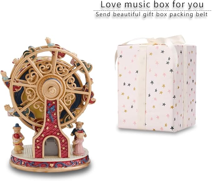 LOVE FOR YOU Gift Wrapped Music Box Bear Ferris Wheel Musical Decoration for Girls and Kids Sister Son Daughter Mom Granddaughter Grandma Niece Women Christmas Birthday Presents Gifts