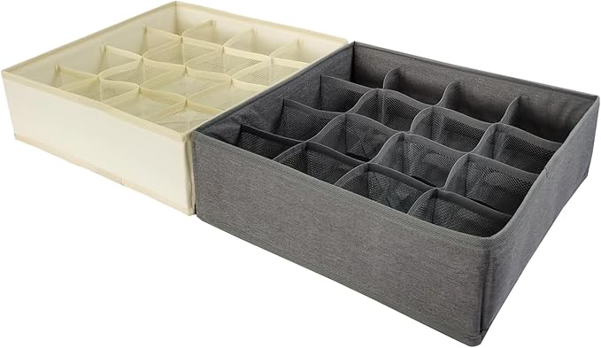3 Pack Sock and Underwear Drawer Organizer 16 Cell Sock Holders For Closet Organization and Storage Dividers,Foldable(Beige)